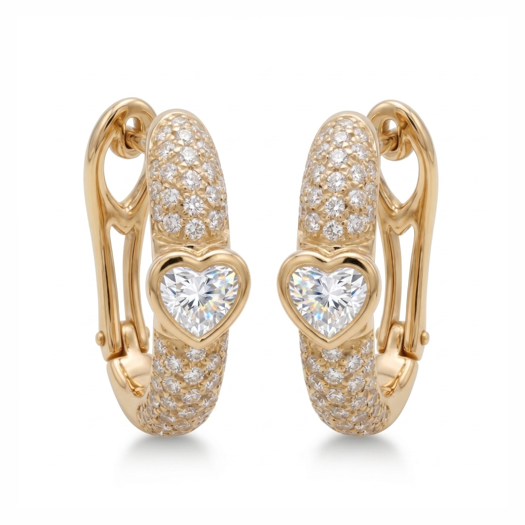 1.65 ct.tw. Heart & Pavé Round Cut Hoop Earrings