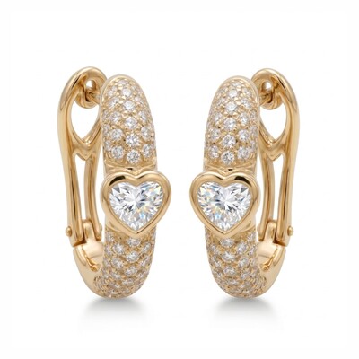 1.65 ct.tw. Heart & Pavé Round Cut Hoop Earrings