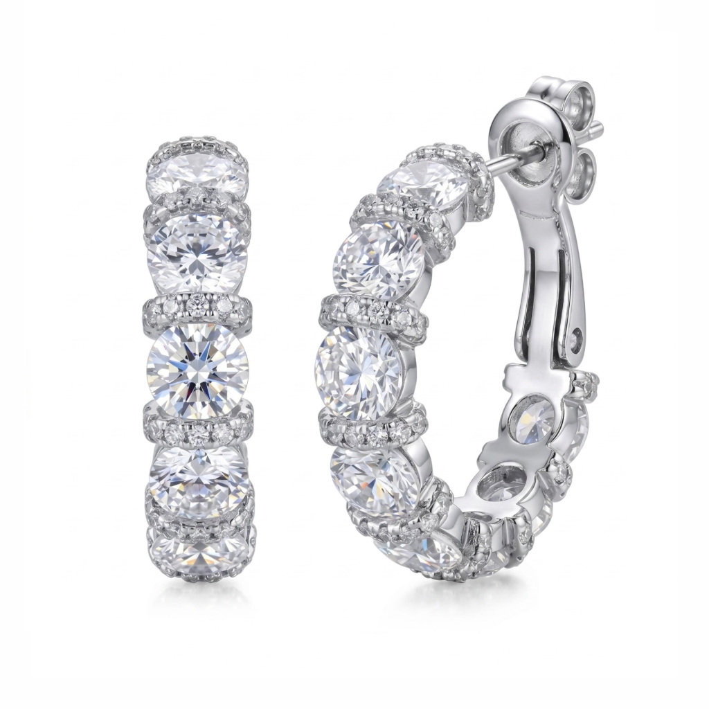 2.3 ct.tw. Alternating Round Cut Hoop Earrings