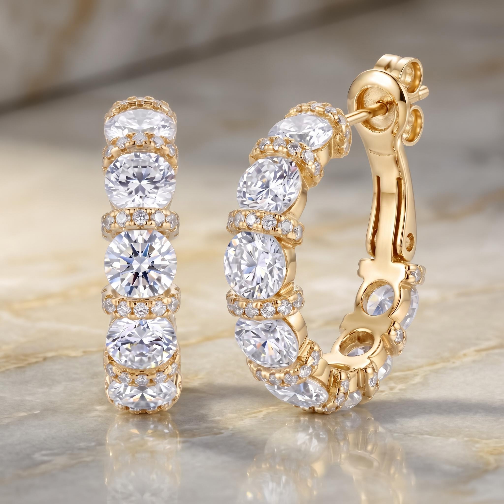 3.58 ct.tw. Alternating Round Cut Hoop Earrings 3.58 ct.tw. Alternating Round Cut Hoop Earrings