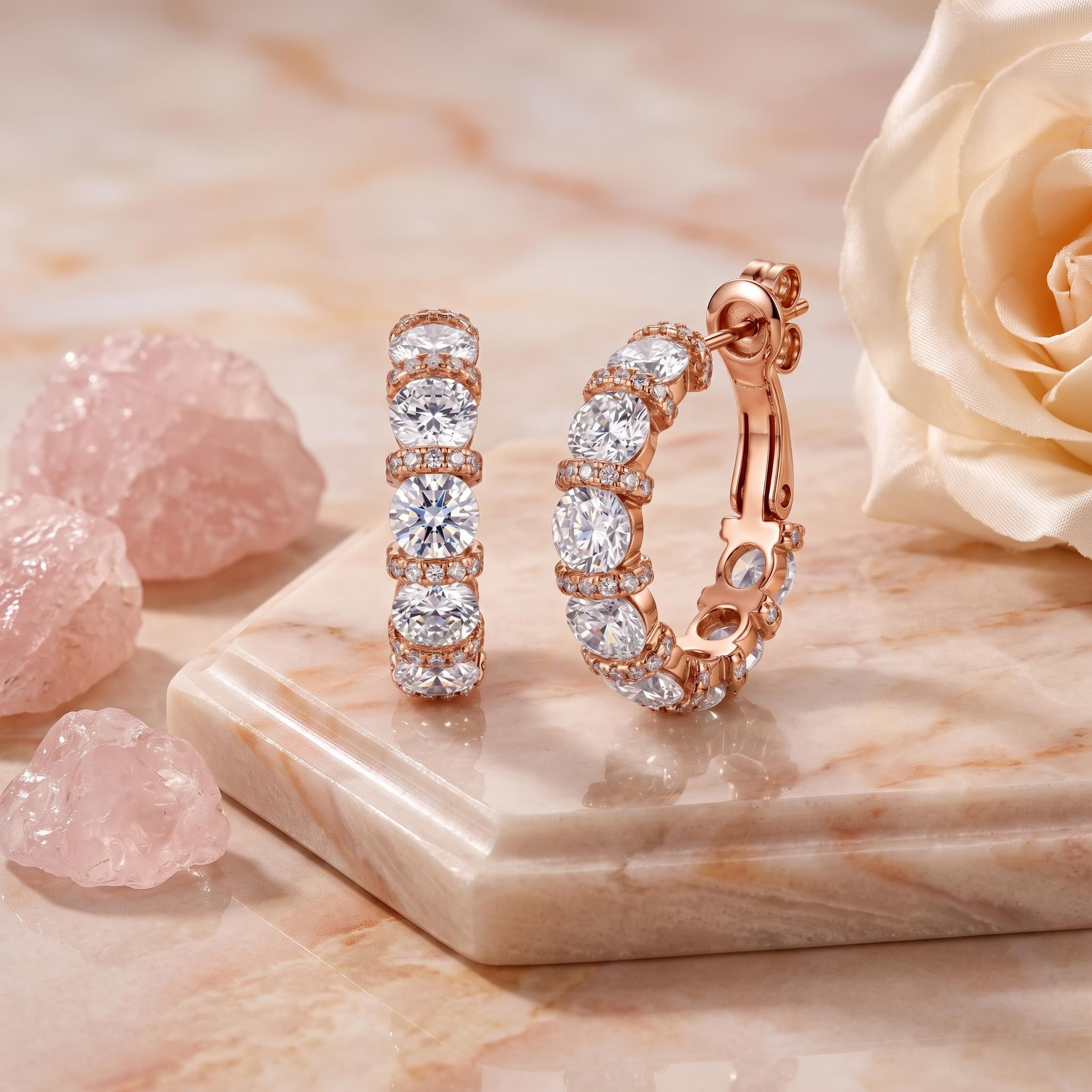 3.58 ct.tw. Alternating Round Cut Hoop Earrings 3.58 ct.tw. Alternating Round Cut Hoop Earrings