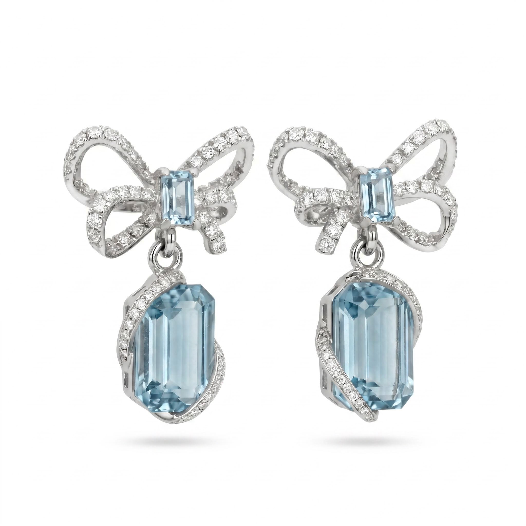 2.6 ct.tw. Bow-shaped Aquamarine Emerald Cut Drop Earrings