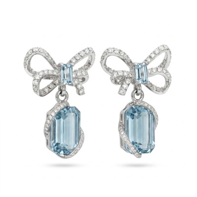 2.6 ct.tw. Bow-shaped Aquamarine Emerald Cut Drop Earrings