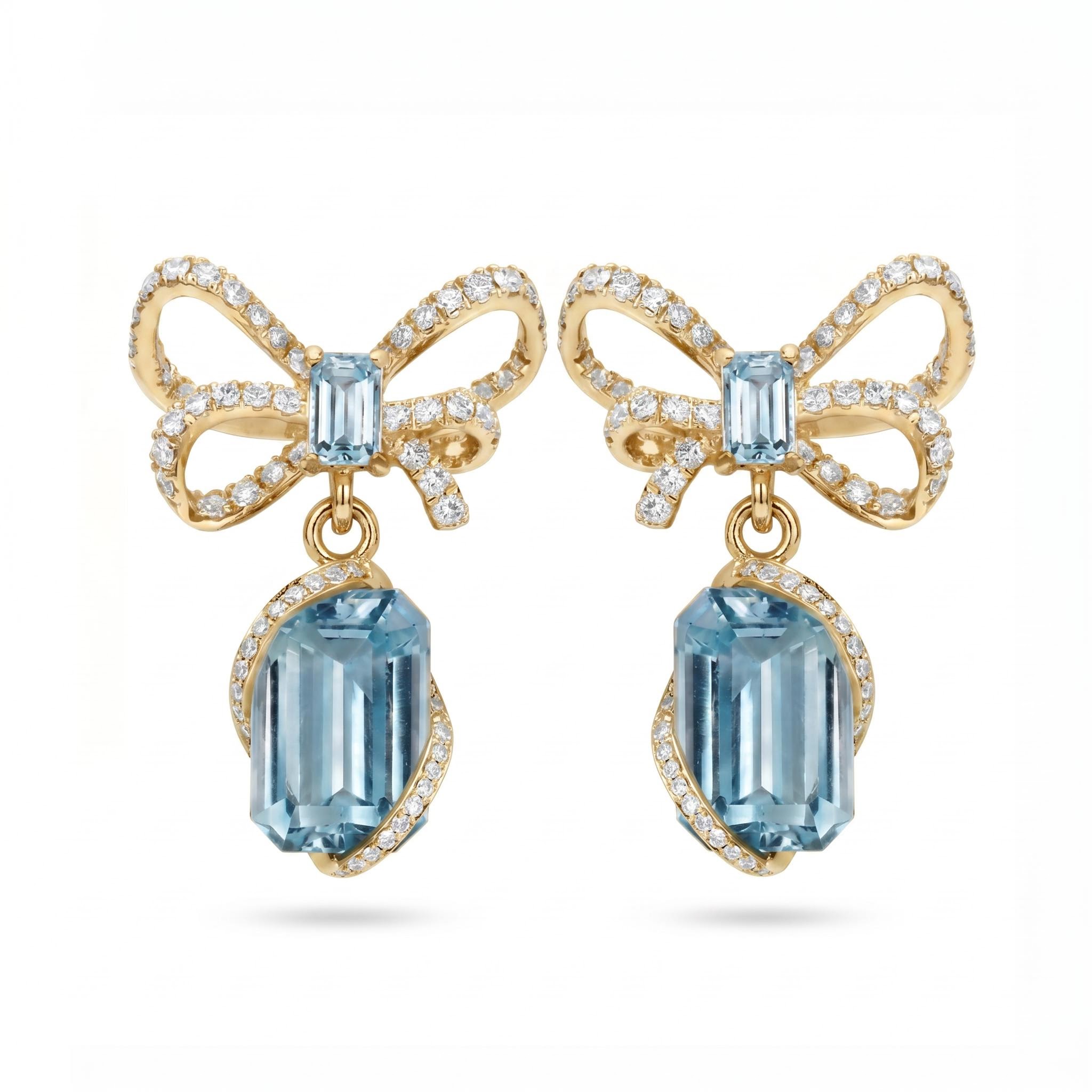 2.6 ct.tw. Bow-shaped Aquamarine Emerald Cut Drop Earrings