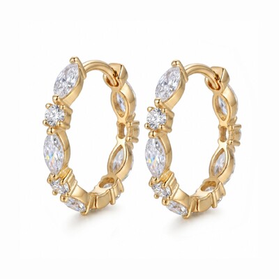 1.6 ct.tw Dainty Marquise + Round Cut Hoop Earrings
