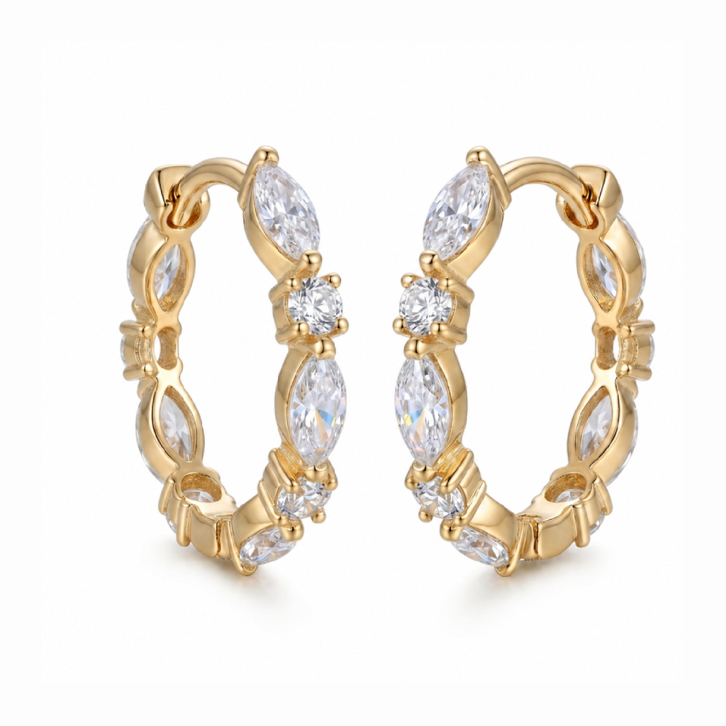 1.6 ct.tw Dainty Marquise + Round Cut Hoop Earrings
