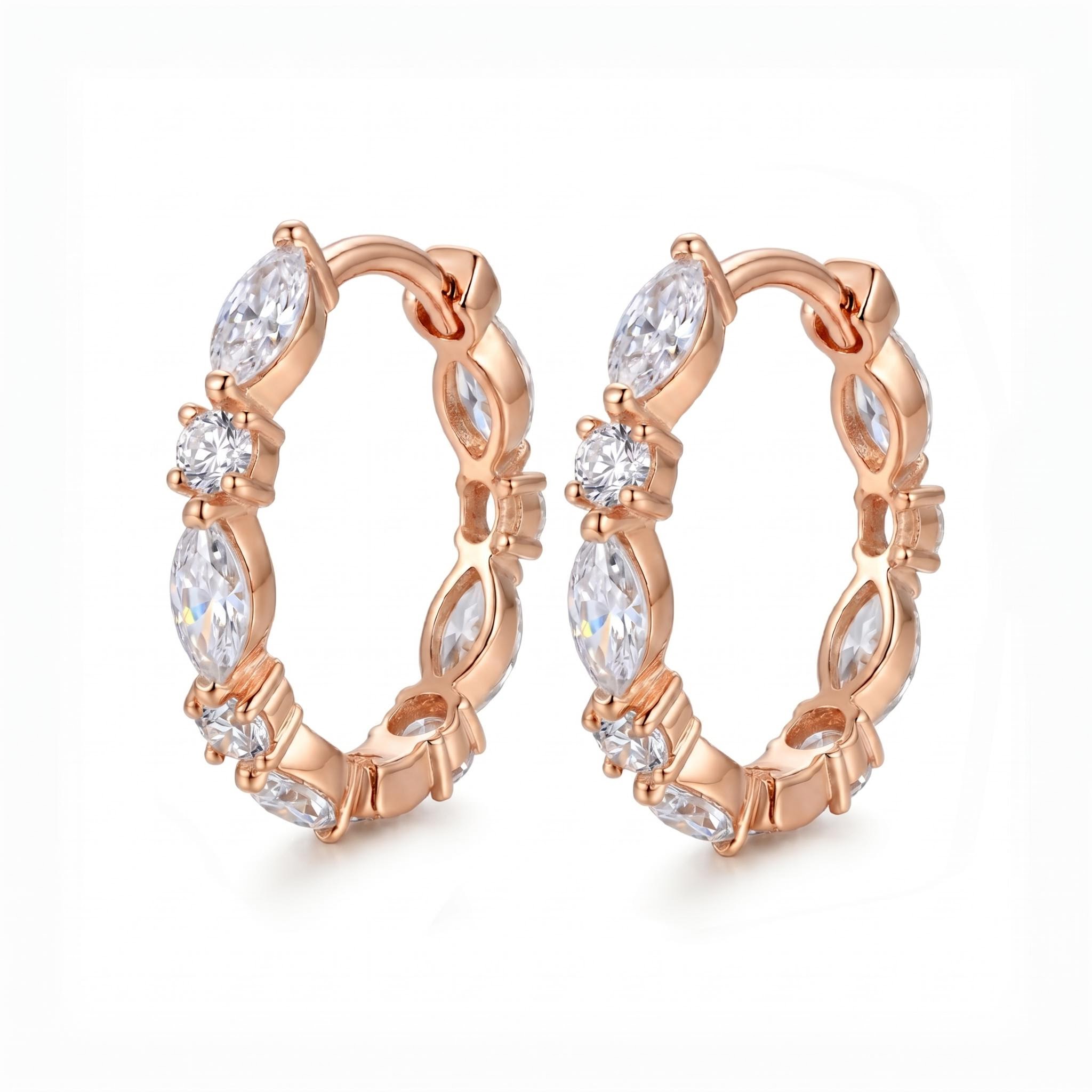 1.6 ct.tw Dainty Marquise + Round Cut Hoop Earrings