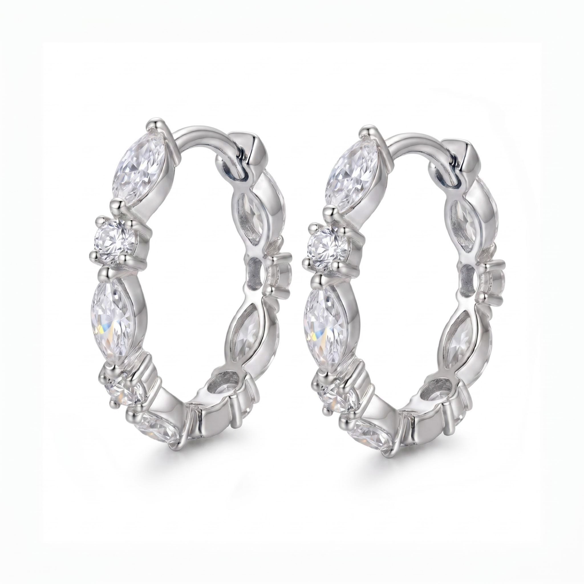 1.6 ct.tw Dainty Marquise + Round Cut Hoop Earrings