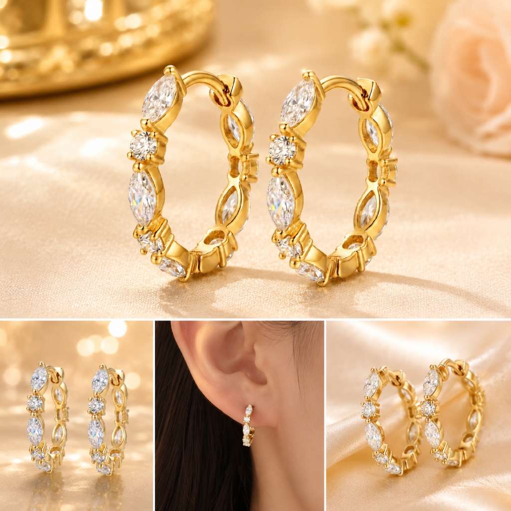 0.46 ct.tw. Dainty Marquise + Round Cut Hoop Earrings 0.46 ct.tw. Dainty Marquise + Round Cut Hoop Earrings