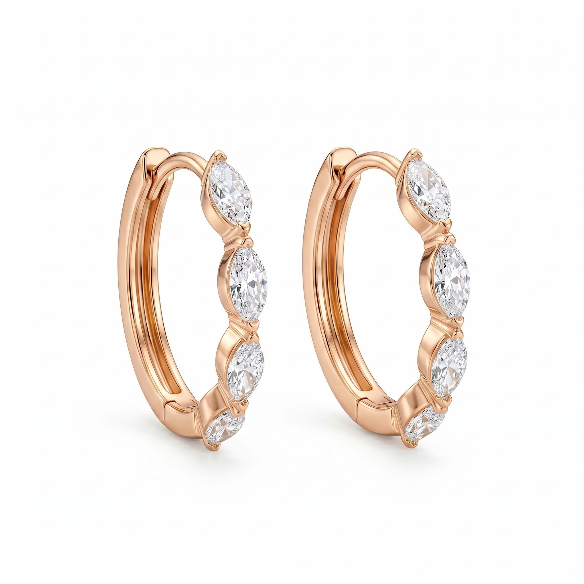 1.5 ct.tw. Dainty Marquise Cut Hoop Earrings