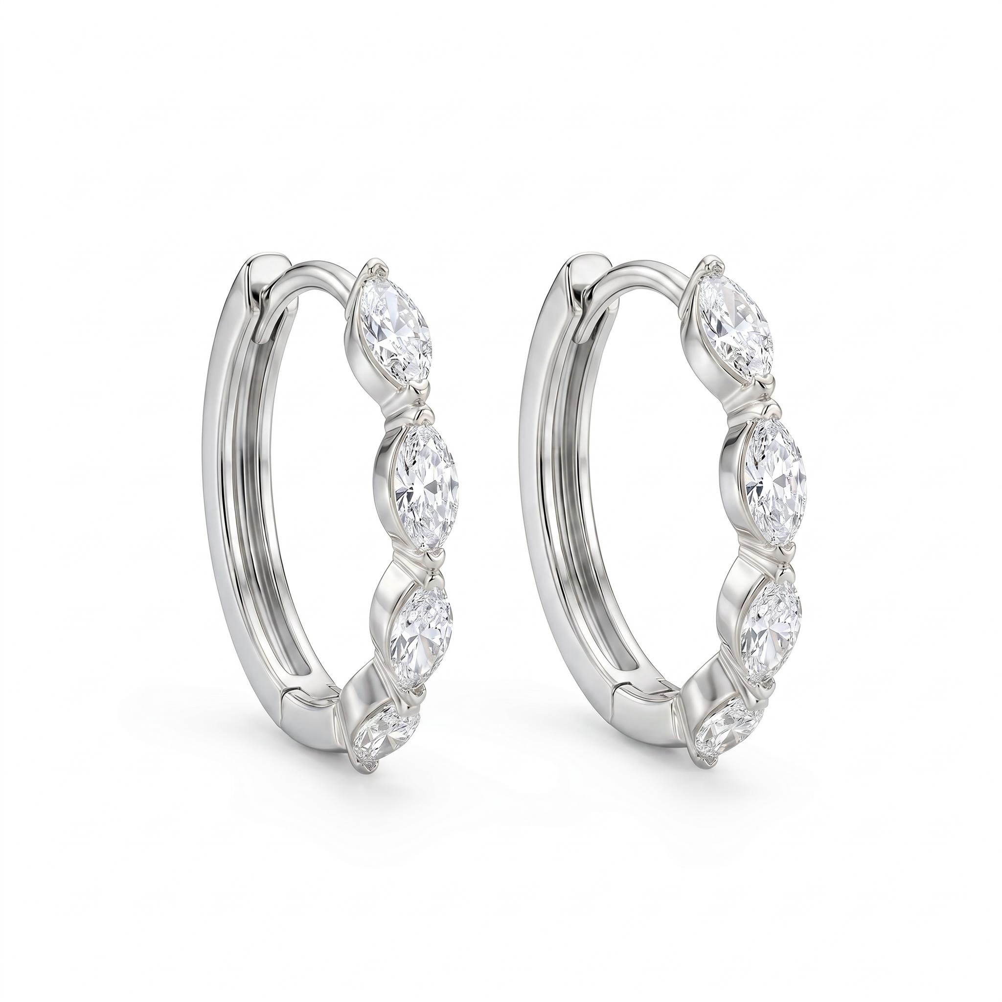 1.5 ct.tw. Dainty Marquise Cut Hoop Earrings