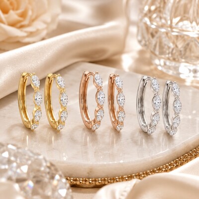 0.56 ct.tw. Dainty Marquise Cut Hoop Earrings