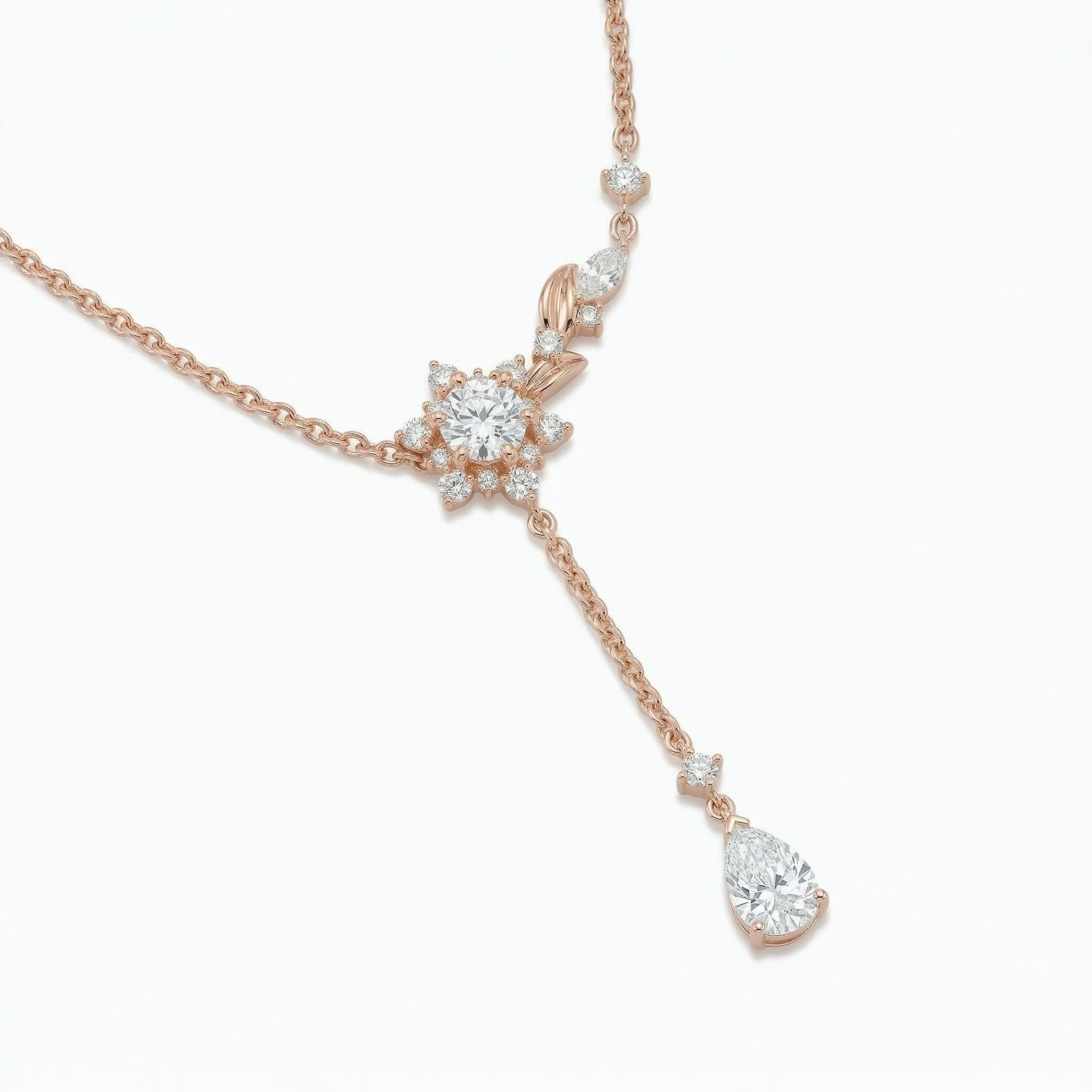 1.8 ct.tw. Y-drop Floral Round + Pear Cut VVS Moissanite S925 Silver Necklace