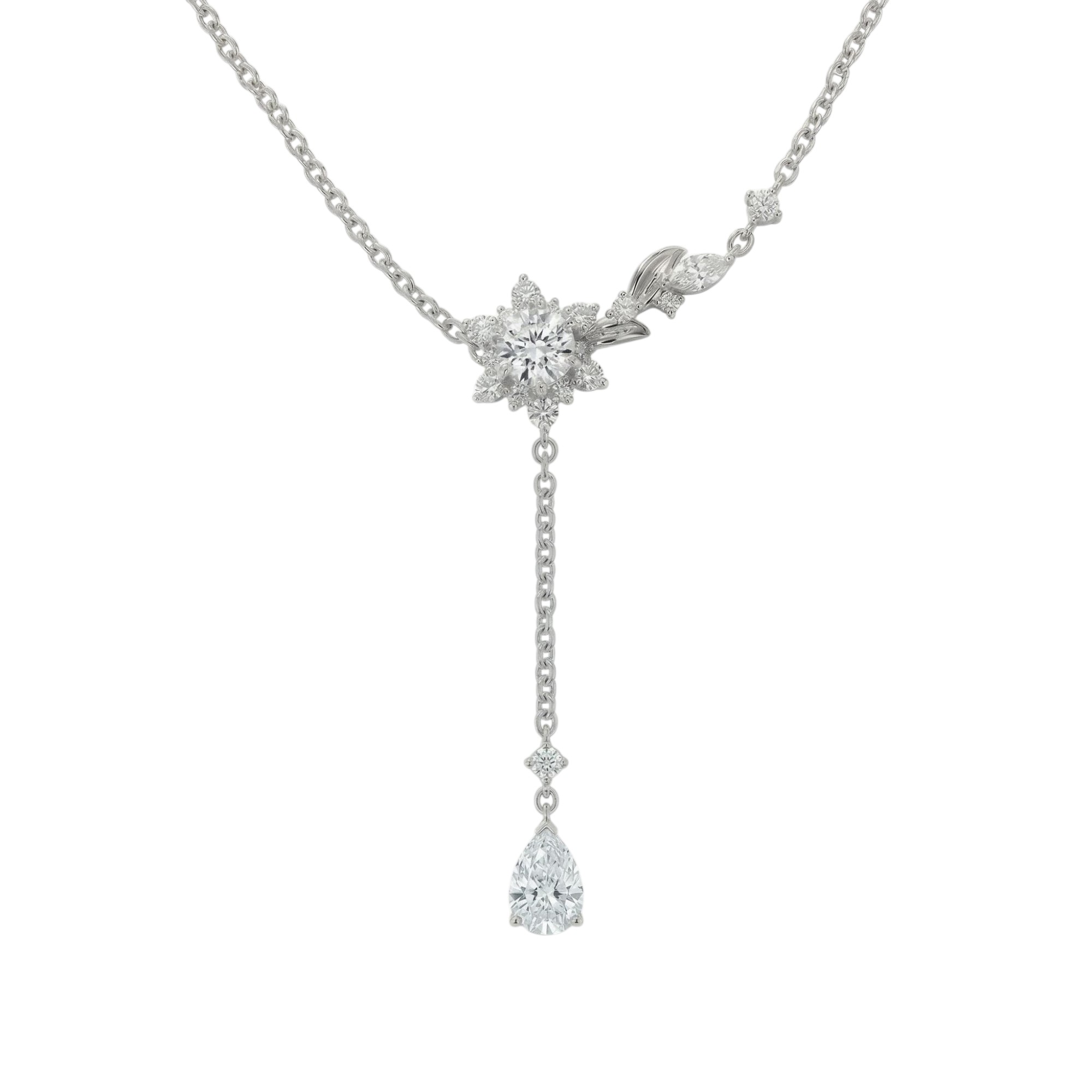 1.8 ct.tw. Y-drop Floral Round + Pear Cut VVS Moissanite S925 Silver Necklace