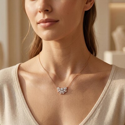 1.8 ct.tw. Butterfly Round & Pear Cut VVS Moissanite S925 Silver Pendant Necklace