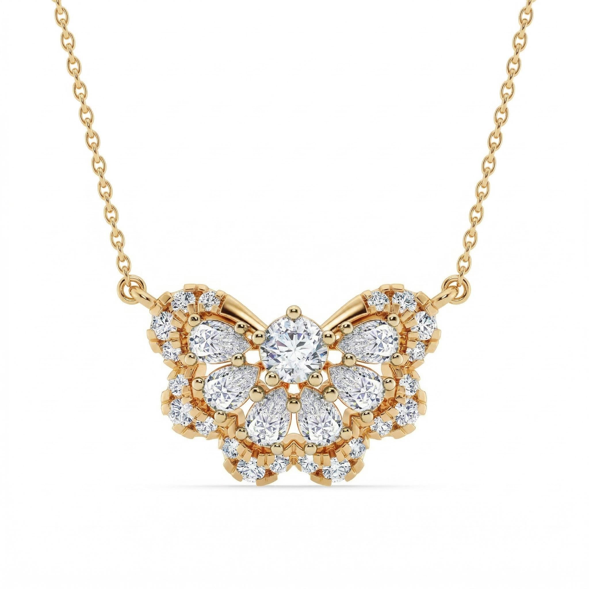 1.8 ct.tw. Butterfly Round & Pear Cut VVS Moissanite S925 Silver Pendant Necklace