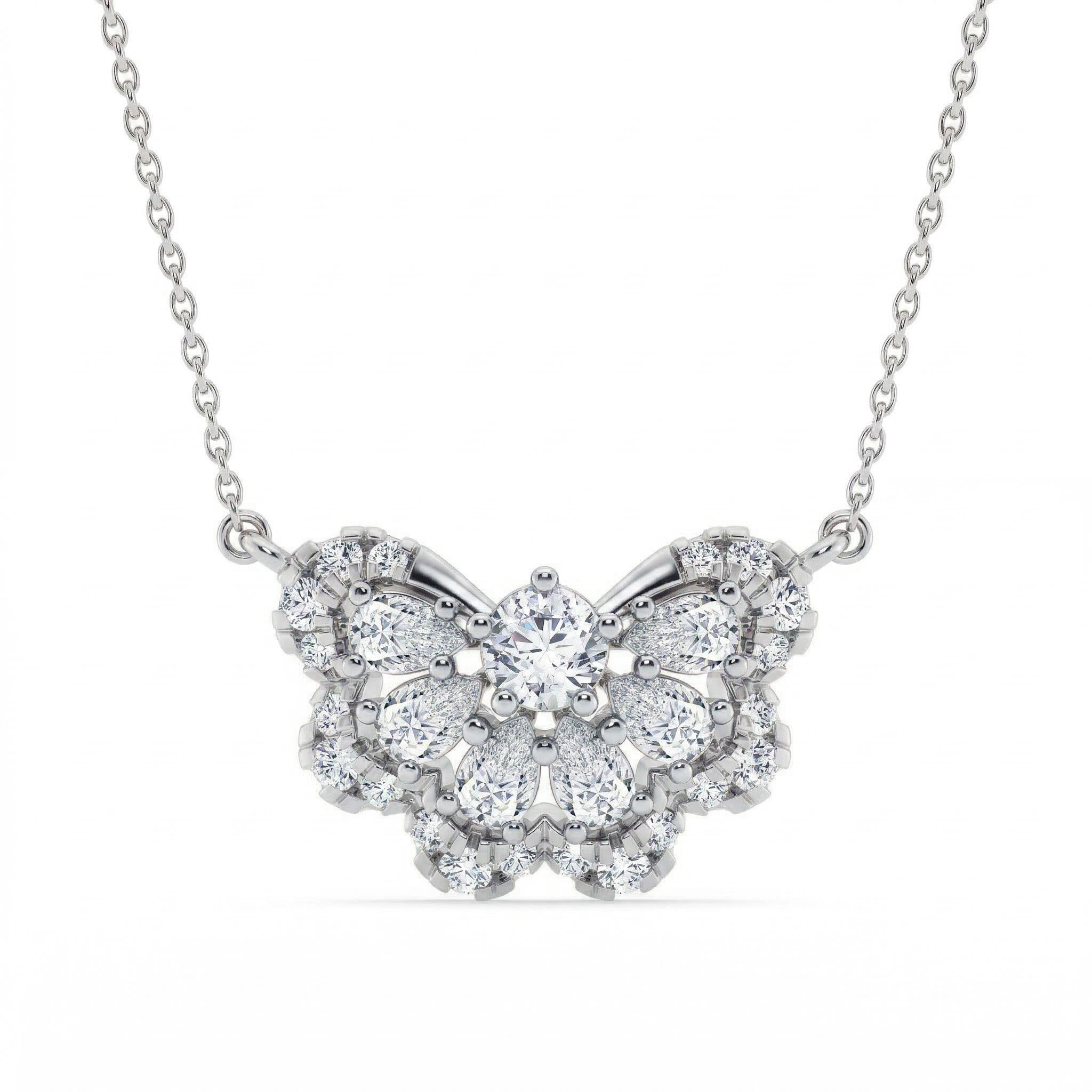 1.8 ct.tw. Butterfly Round & Pear Cut VVS Moissanite S925 Silver Pendant Necklace