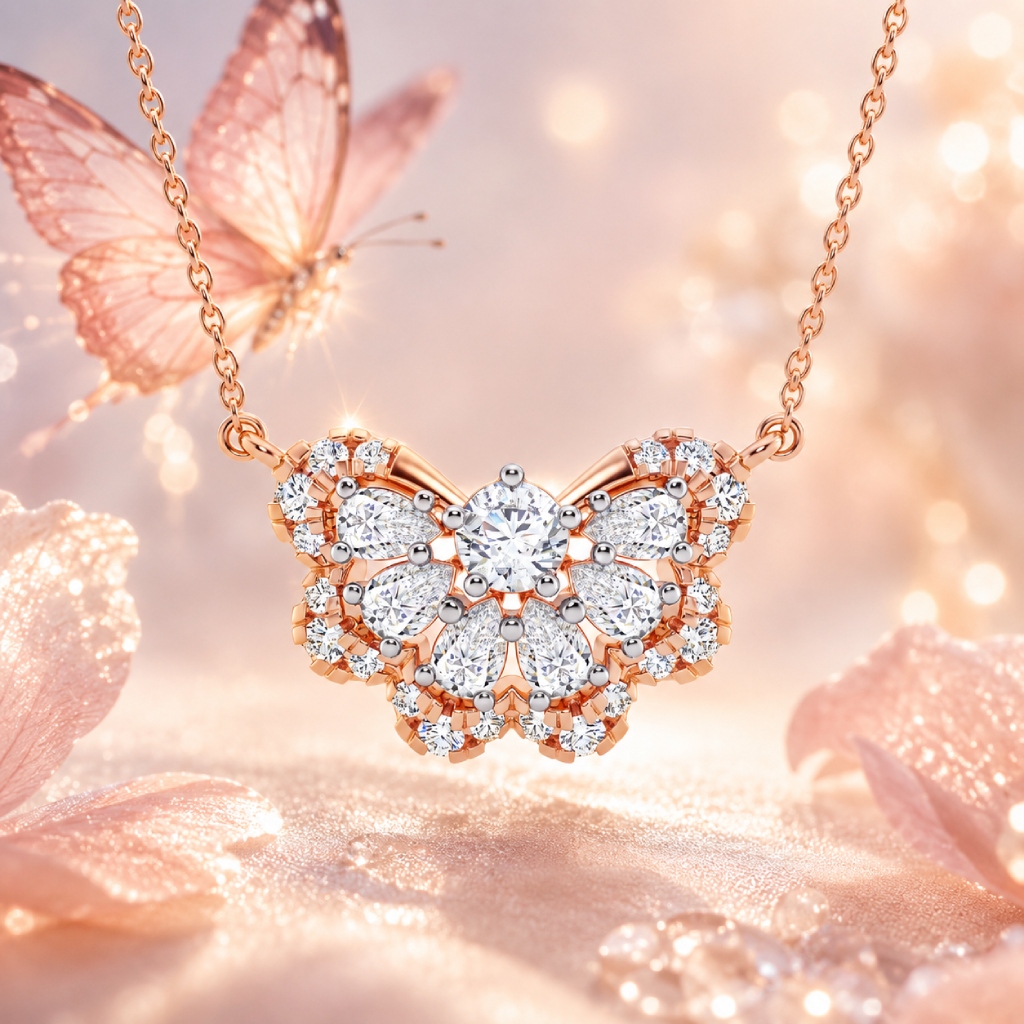 2.18 ct.tw. Butterfly Round & Pear Cut VVS Moissanite S925 Silver Pendant Necklace