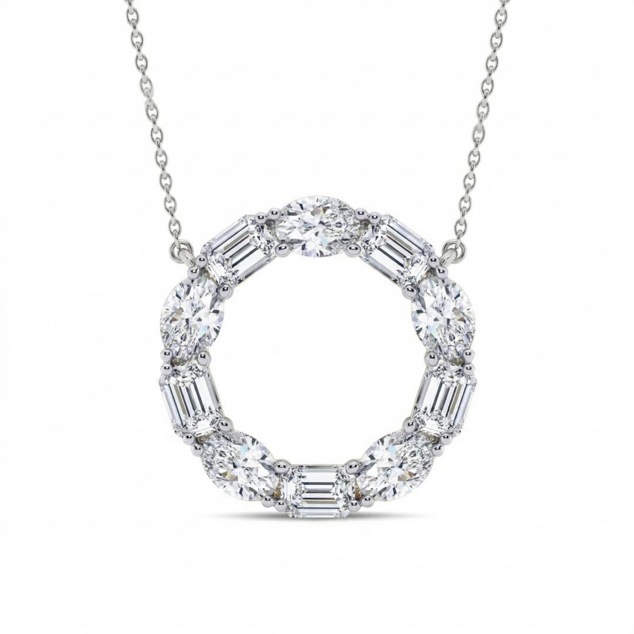 2.8 ct.tw. Alternating Oval + Emerald Cut VVS Moissanite S925 Silver Pendant Necklace