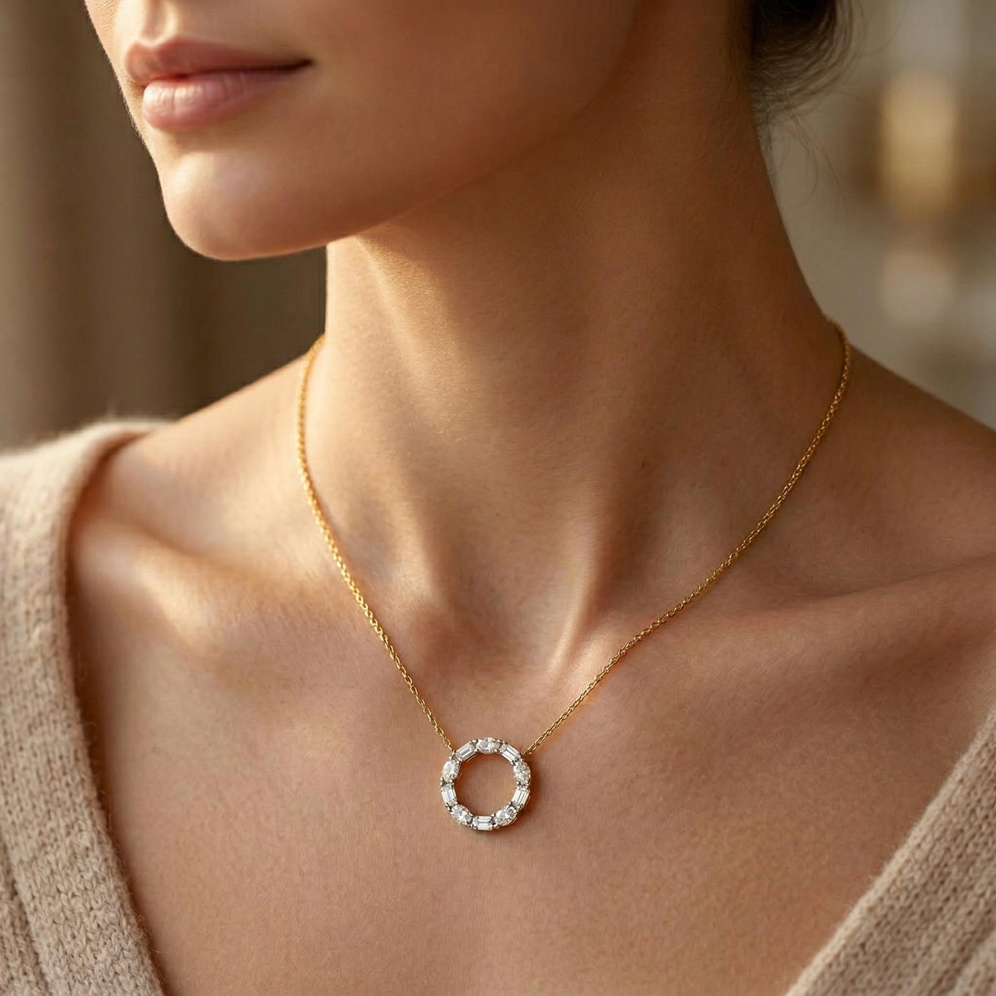 2.8 ct.tw. Alternating Oval + Emerald Cut VVS Moissanite S925 Silver Pendant Necklace