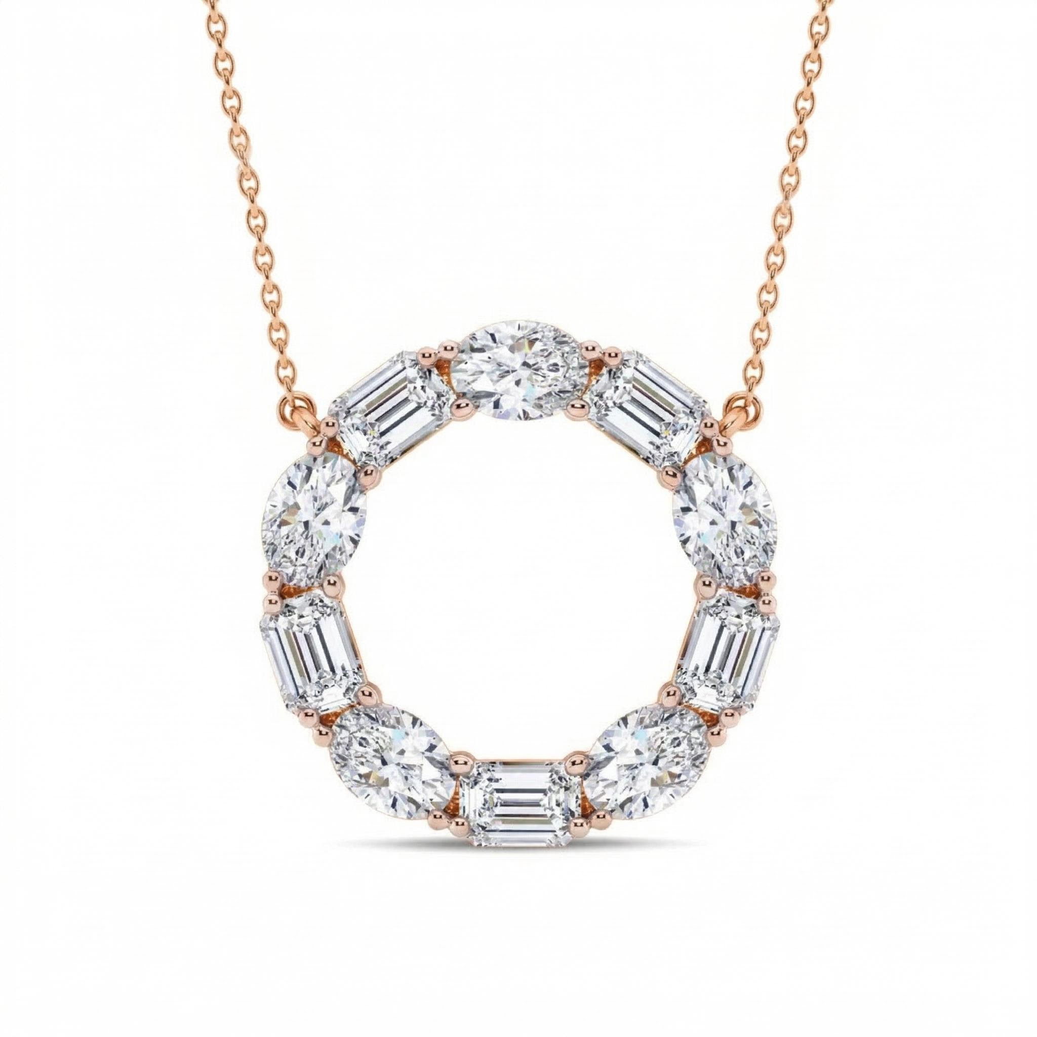 2.8 ct.tw. Alternating Oval + Emerald Cut VVS Moissanite S925 Silver Pendant Necklace