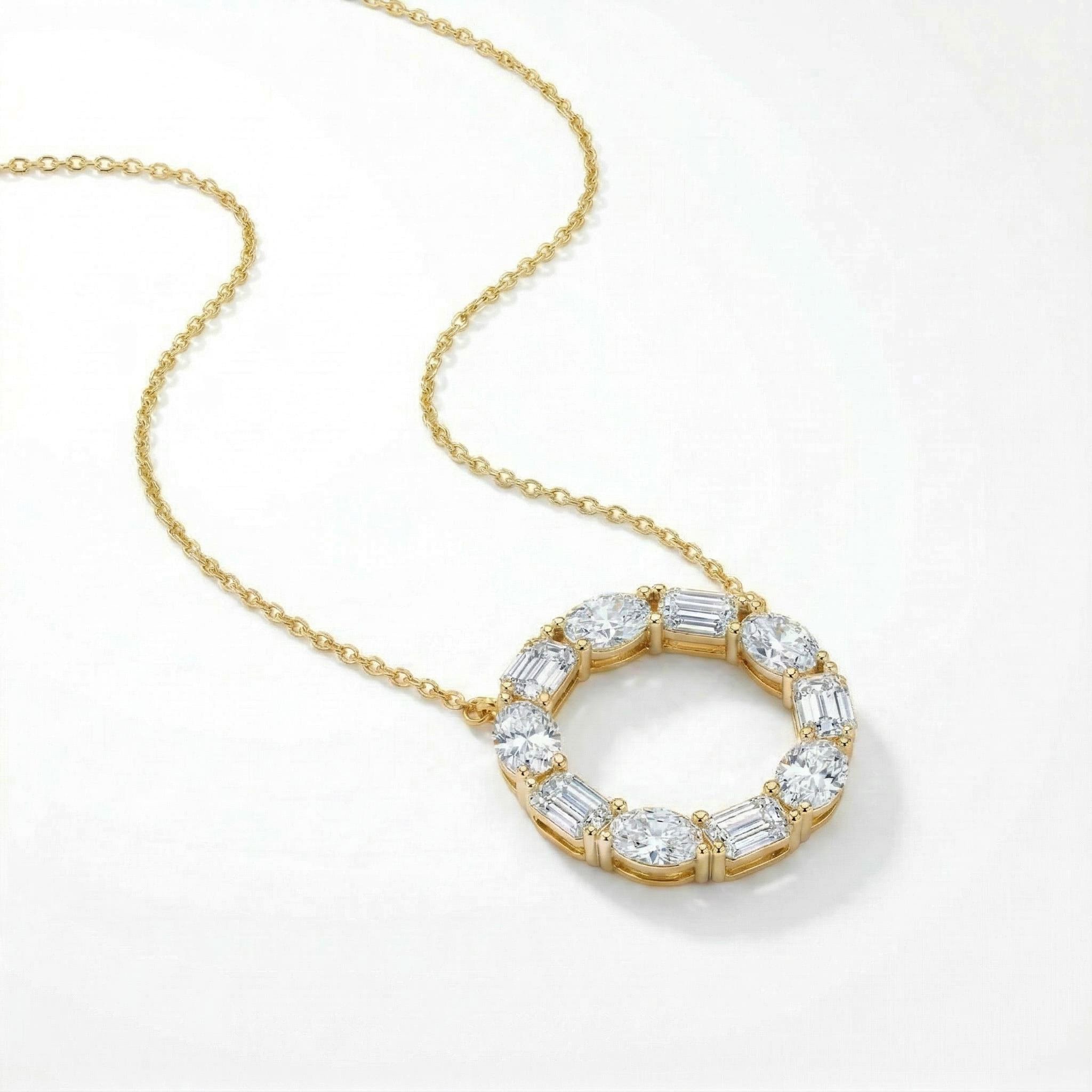 2.8 ct.tw. Alternating Oval + Emerald Cut VVS Moissanite S925 Silver Pendant Necklace