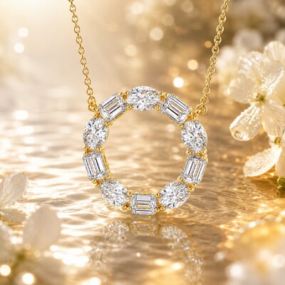 2.9 ct.tw. Alternating Oval + Emerald Cut VVS Moissanite S925 Silver Pendant Necklace