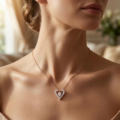 2.19ct.tw. Detachable Heart-shape Pear&Round Cut VVS Moissanite S925 Silver Pendant Necklace