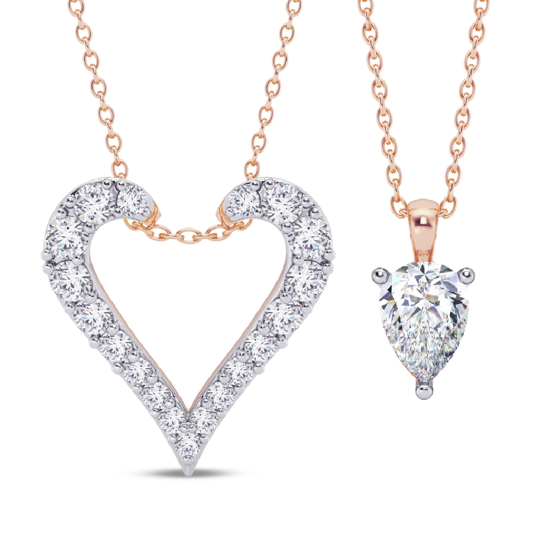2.19ct.tw. Detachable Heart-shape Pear&Round Cut VVS Moissanite S925 Silver Pendant Necklace