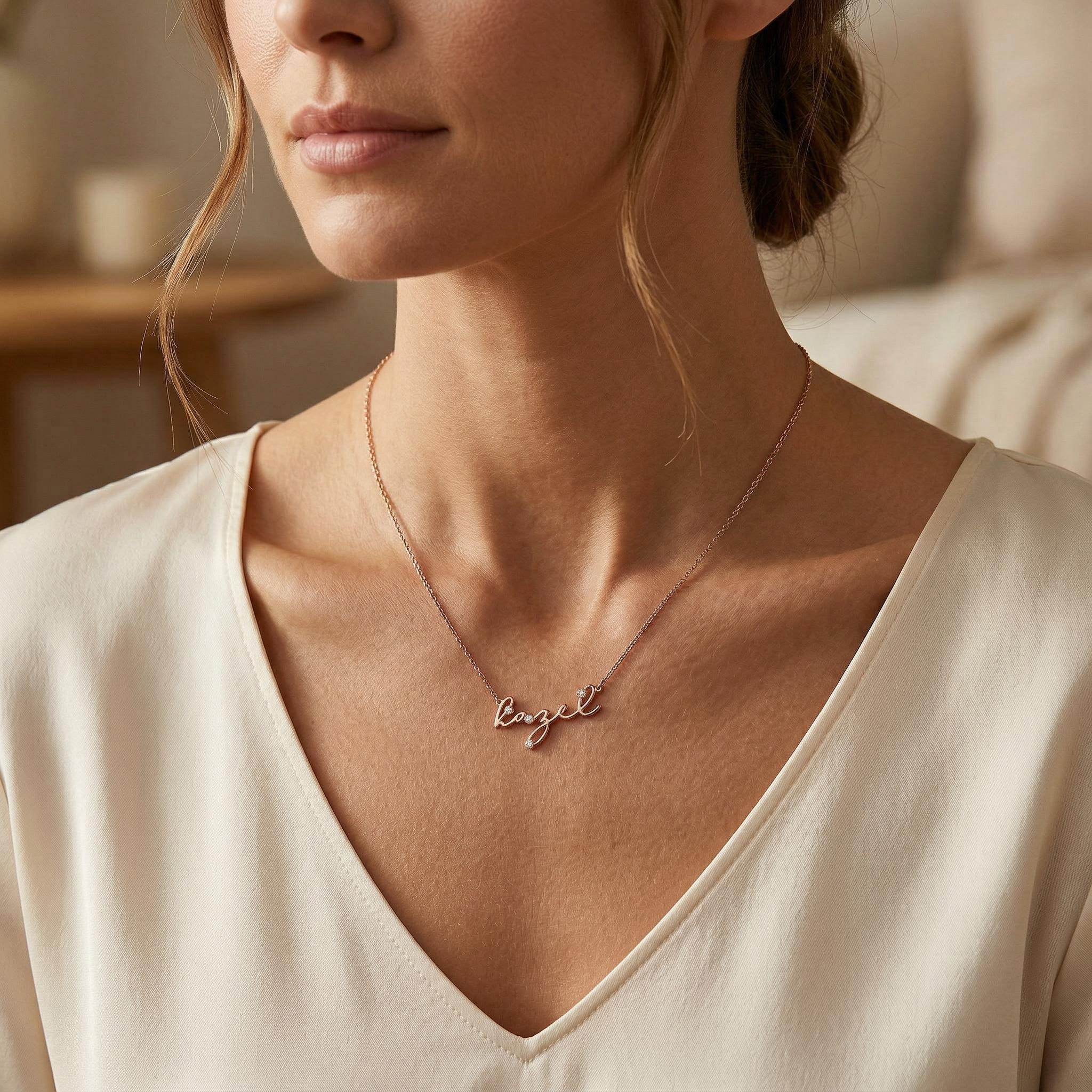 Custom Delicate Name with Diamond S925 Silver Necklace