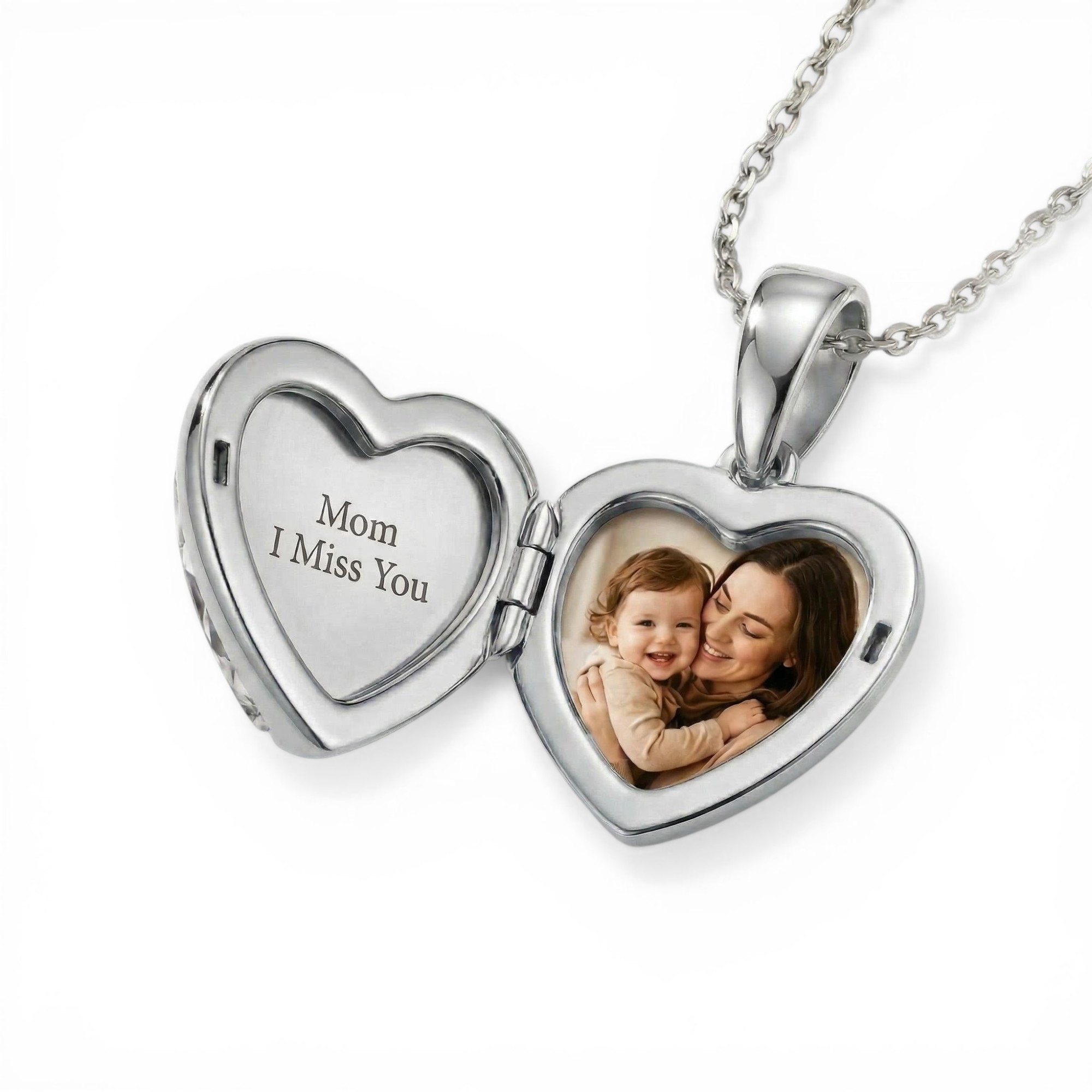 Customizable Photo with Pink Heart Cut S925 Silver Pendant Necklace