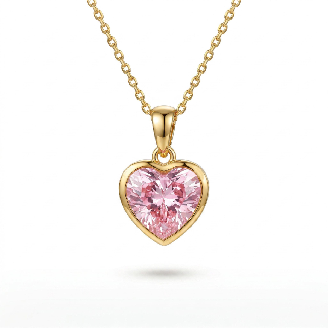 Customizable Photo with Pink Heart Cut S925 Silver Pendant Necklace
