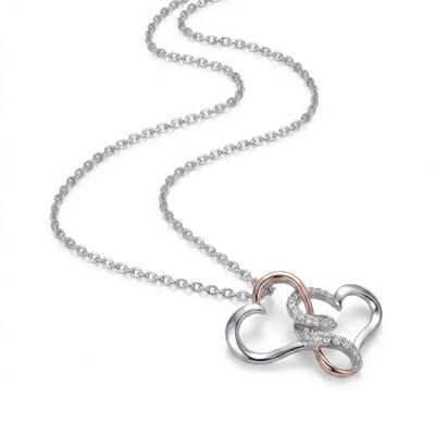 0.12 ct.tw. Two-tone Intertwined Hearts VVS Moissanite S925 Silver Pendant