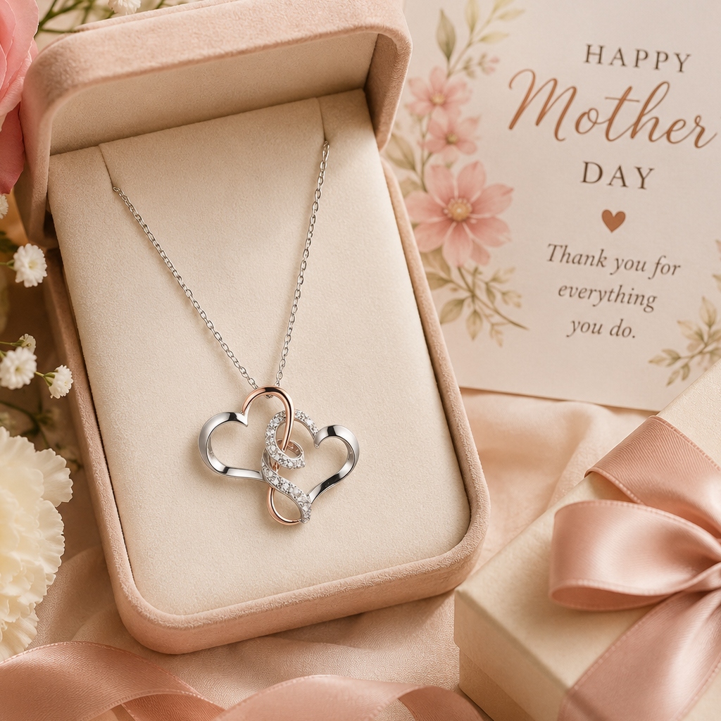 0.12 ct.tw. Two-tone Intertwined Hearts VVS Moissanite S925 Silver Pendant 0.12 ct.tw. Two-tone Intertwined Hearts VVS Moissanite S925 Silver Pendant