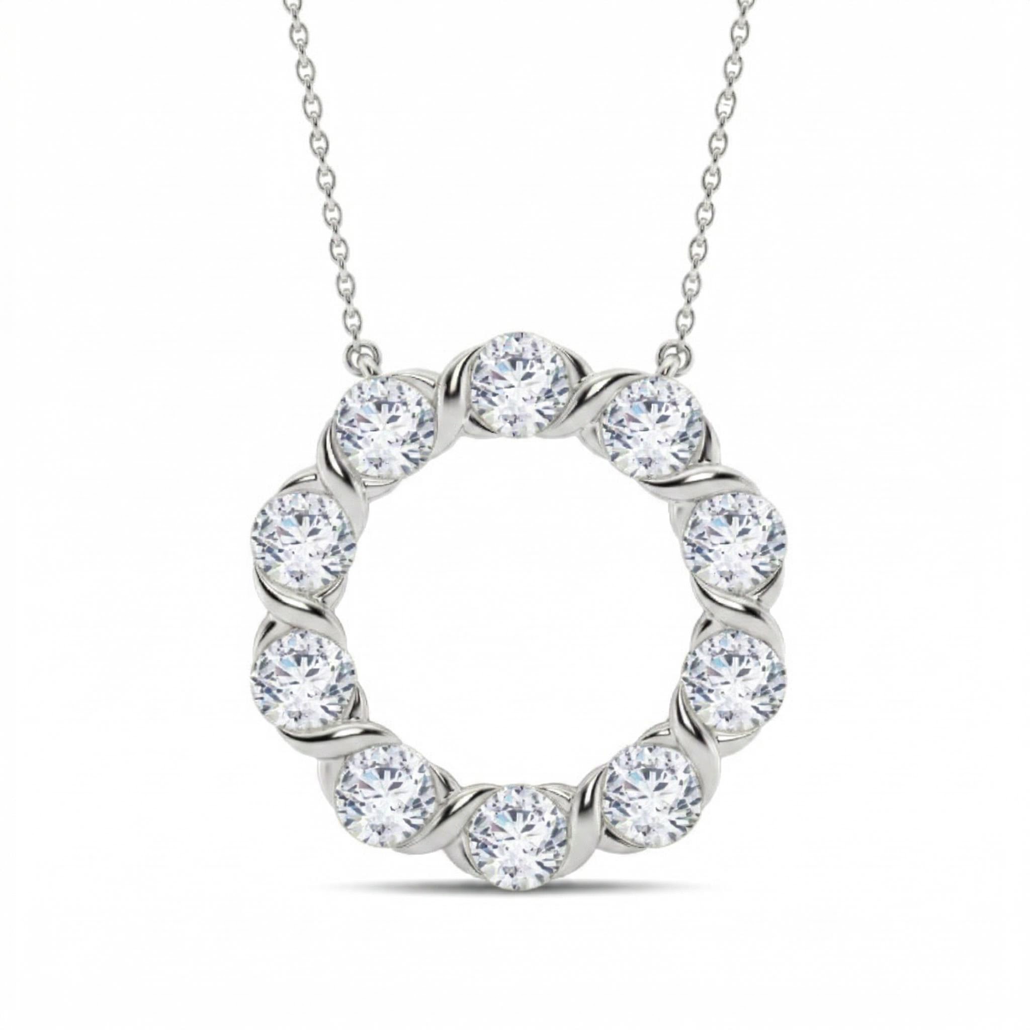 2.0 ct.tw. Wreath Round Cut VVS Moissanite S925 Silver Pendant Necklace