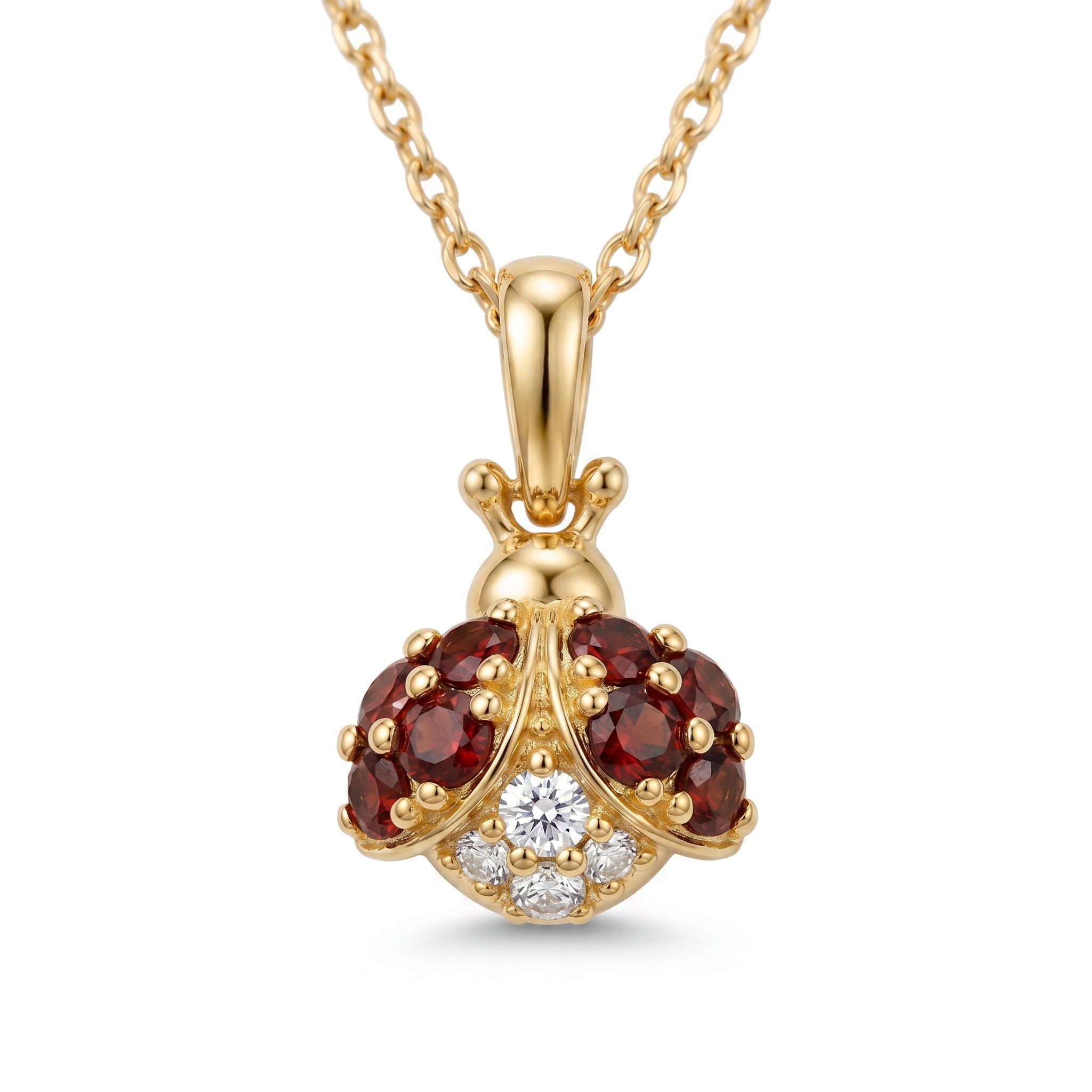 0.7 ct.tw. Ladybug-shaped Garnet Round Cut Pendant Necklace
