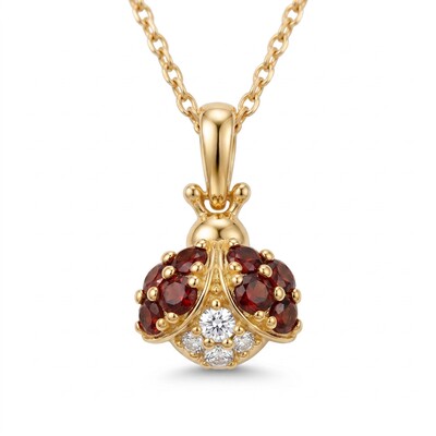0.7 ct.tw. Ladybug-shaped Garnet Round Cut Pendant Necklace