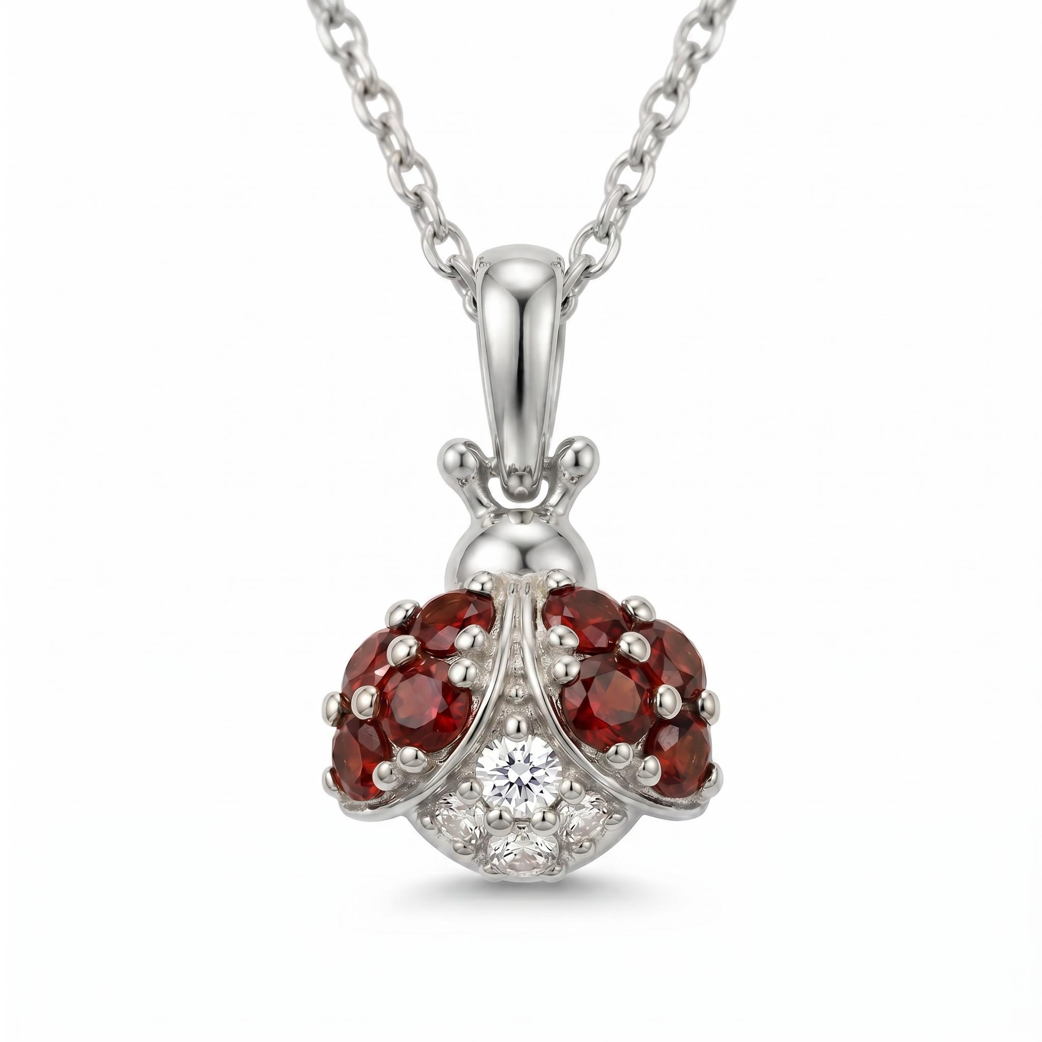 0.7 ct.tw. Ladybug-shaped Garnet Round Cut Pendant Necklace