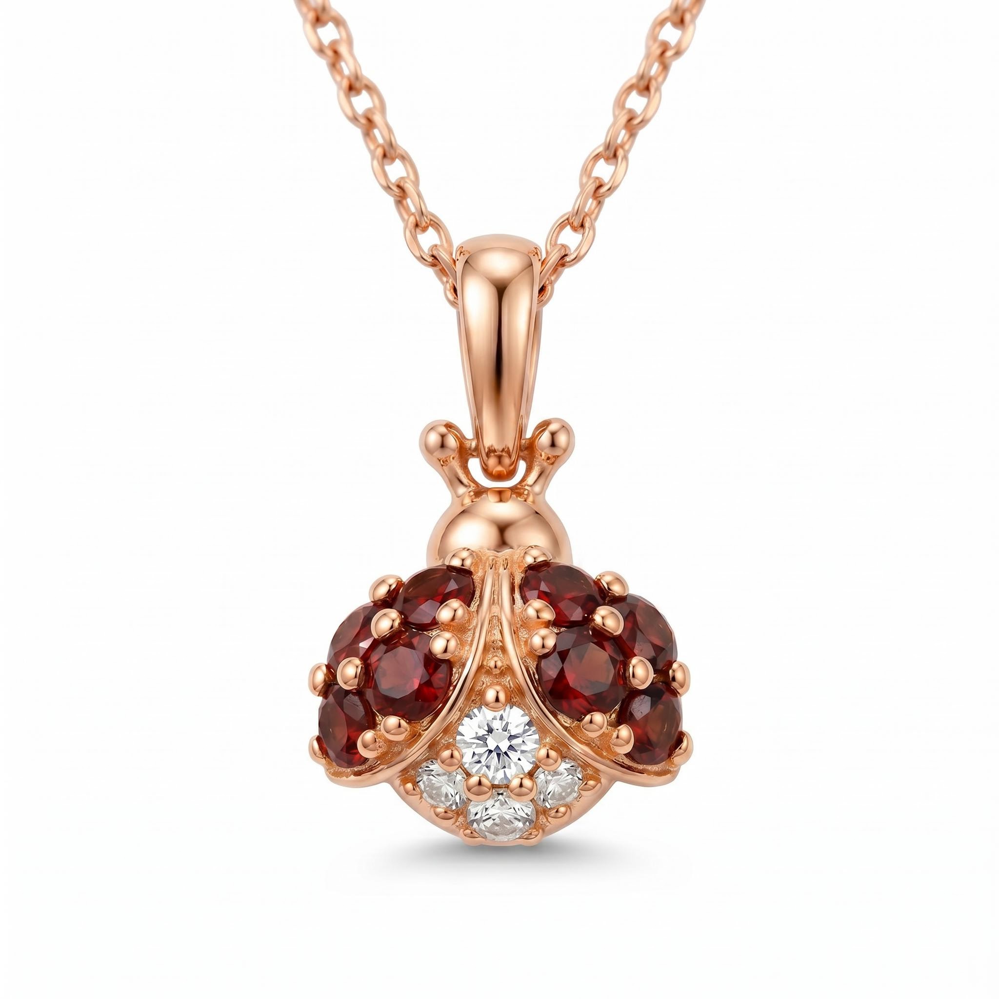 0.7 ct.tw. Ladybug-shaped Garnet Round Cut Pendant Necklace