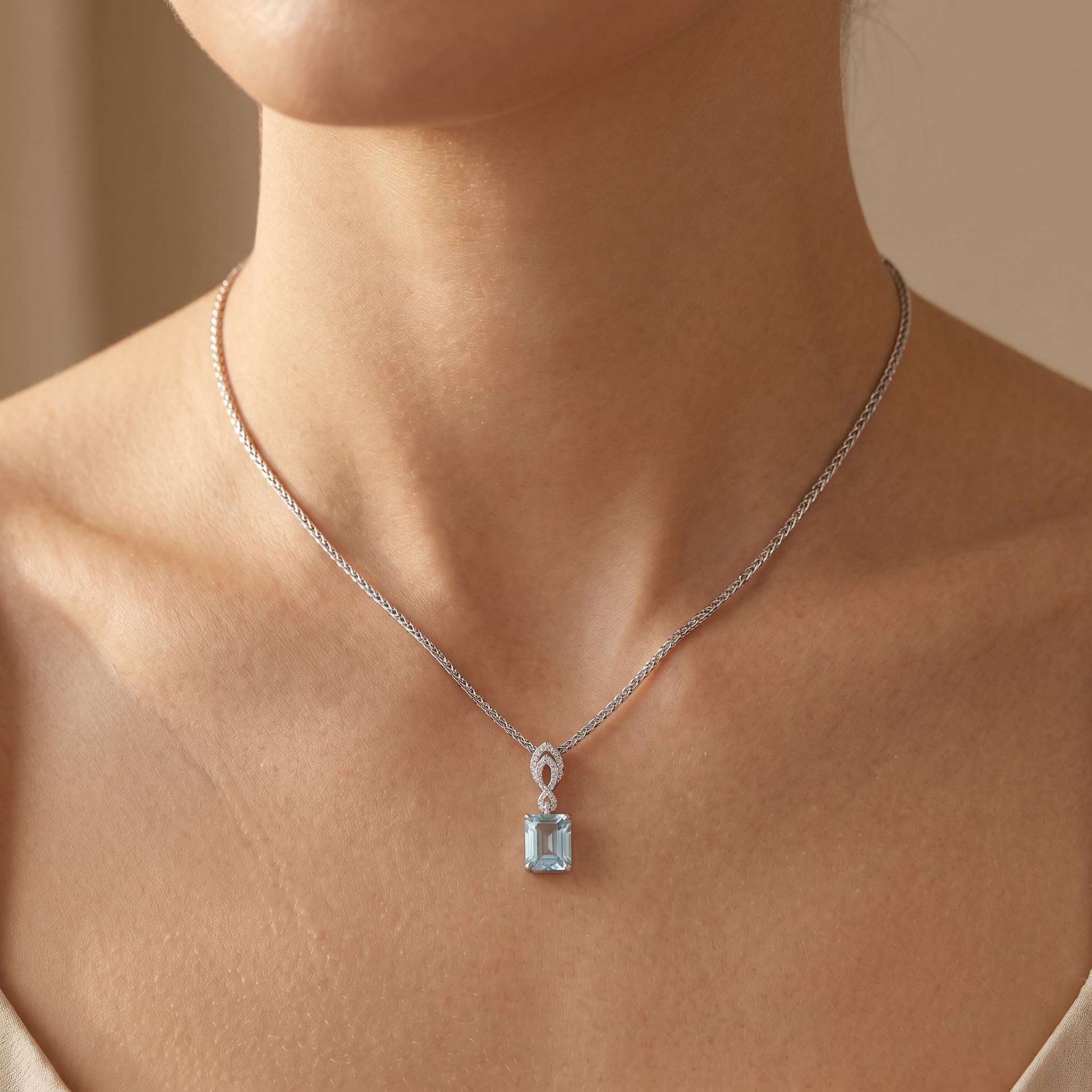 4.36 ct.tw. Elegant Sky Blue Emerald Cut Pendant Necklace