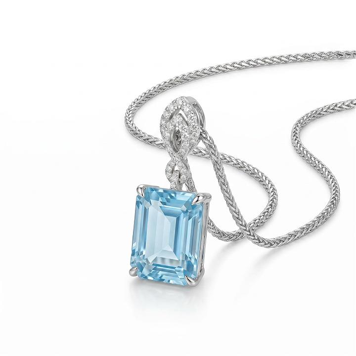 8.14 ct.tw. Elegant Sky Blue Emerald Cut Pendant Necklace