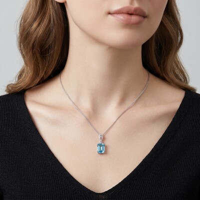 8.14 ct.tw. Elegant Sky Blue Emerald Cut Pendant Necklace