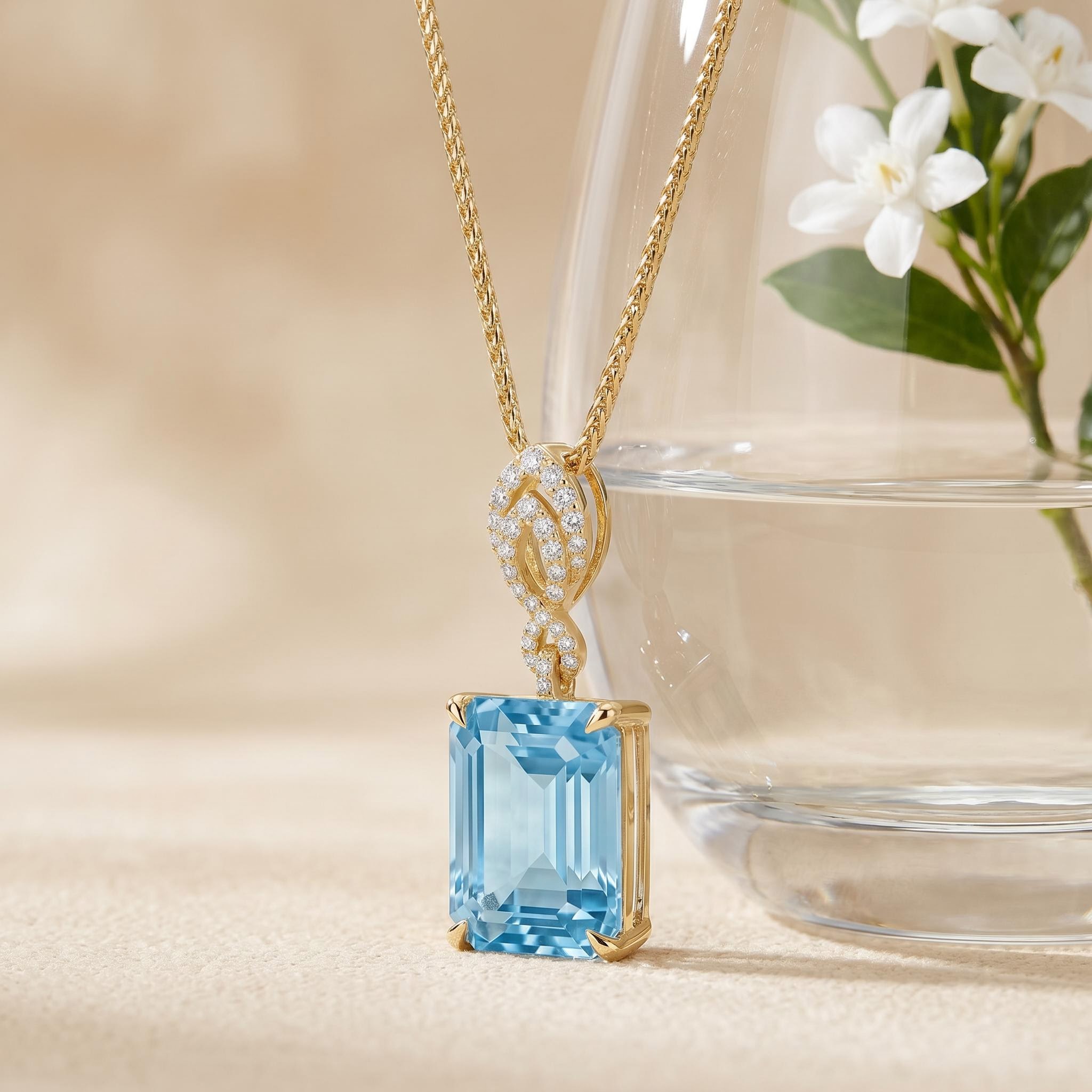 8.14 ct.tw. Elegant Sky Blue Emerald Cut Pendant Necklace