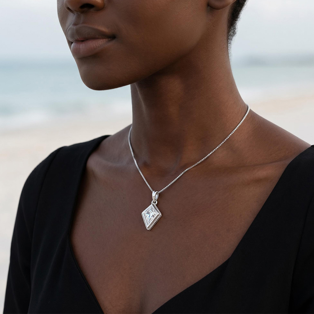 2.32 ct.tw. Elegant Kite Shape Moissanite VVS1 with Side Stone Pendant Necklace 2.32 ct.tw. Elegant Kite Shape Moissanite VVS1 with Side Stone Pendant Necklace