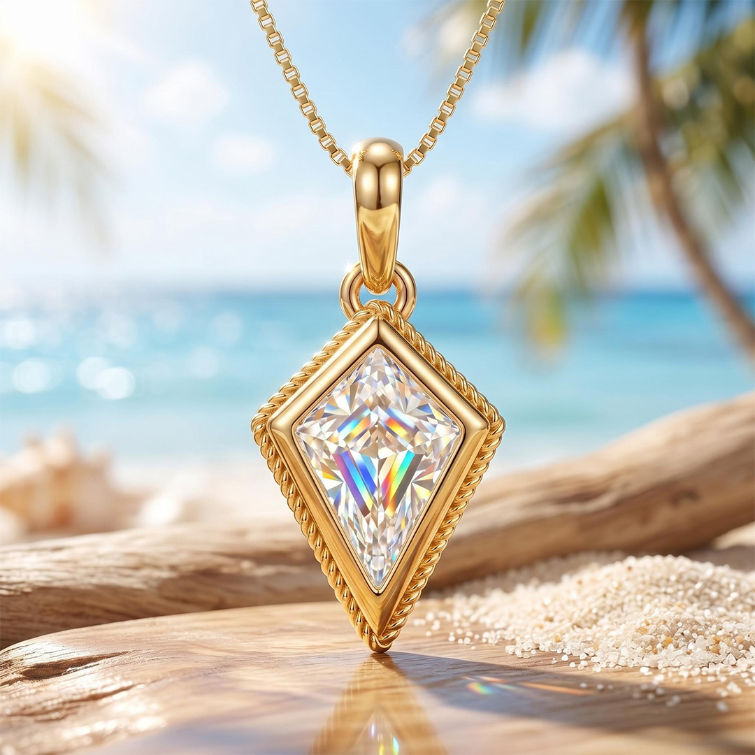 2.32 ct.tw. Elegant Kite Shape Moissanite VVS1 with Side Stone Pendant Necklace 2.32 ct.tw. Elegant Kite Shape Moissanite VVS1 with Side Stone Pendant Necklace