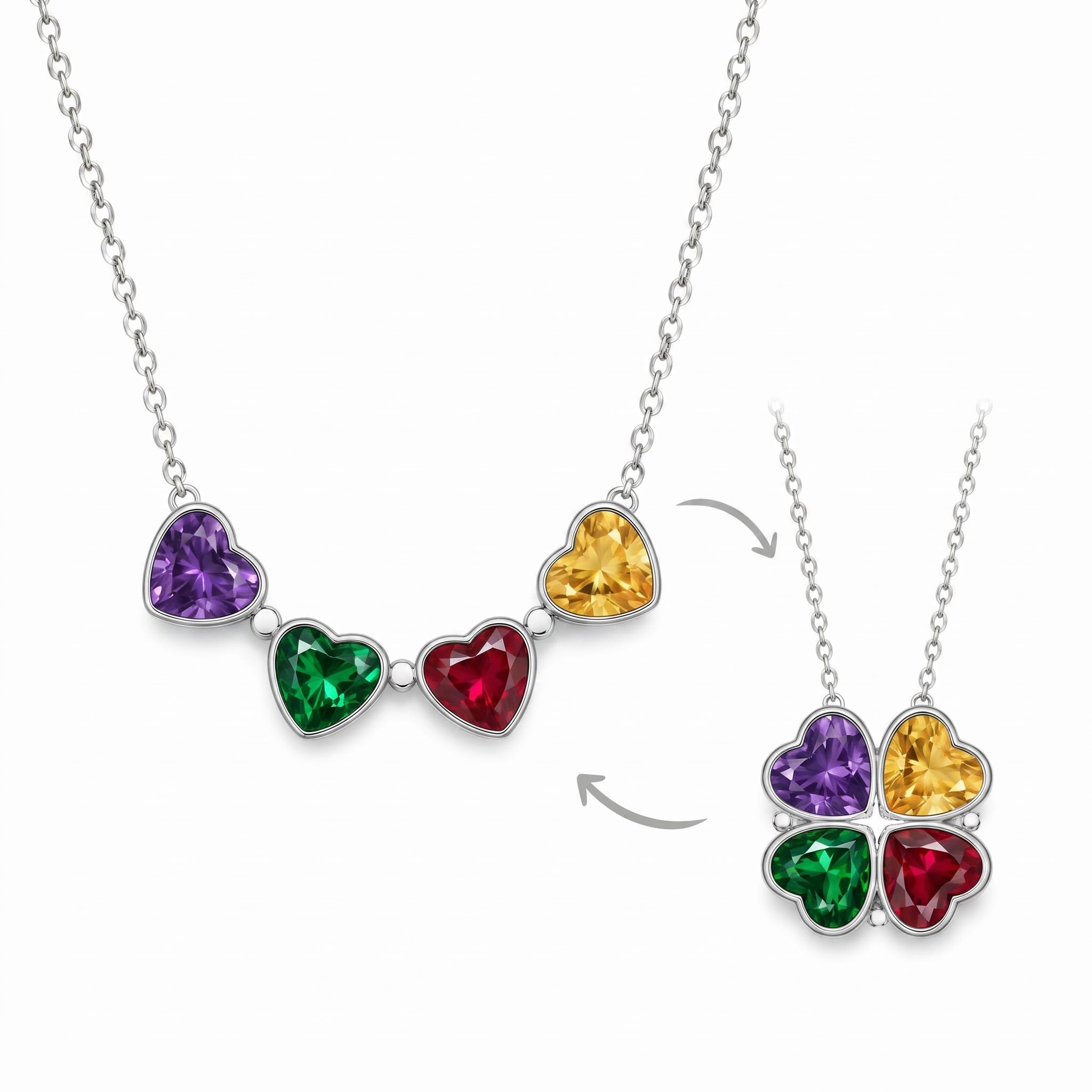 Personalized Birthstone 2in1 Lucky Clover Heart Cut Pendant