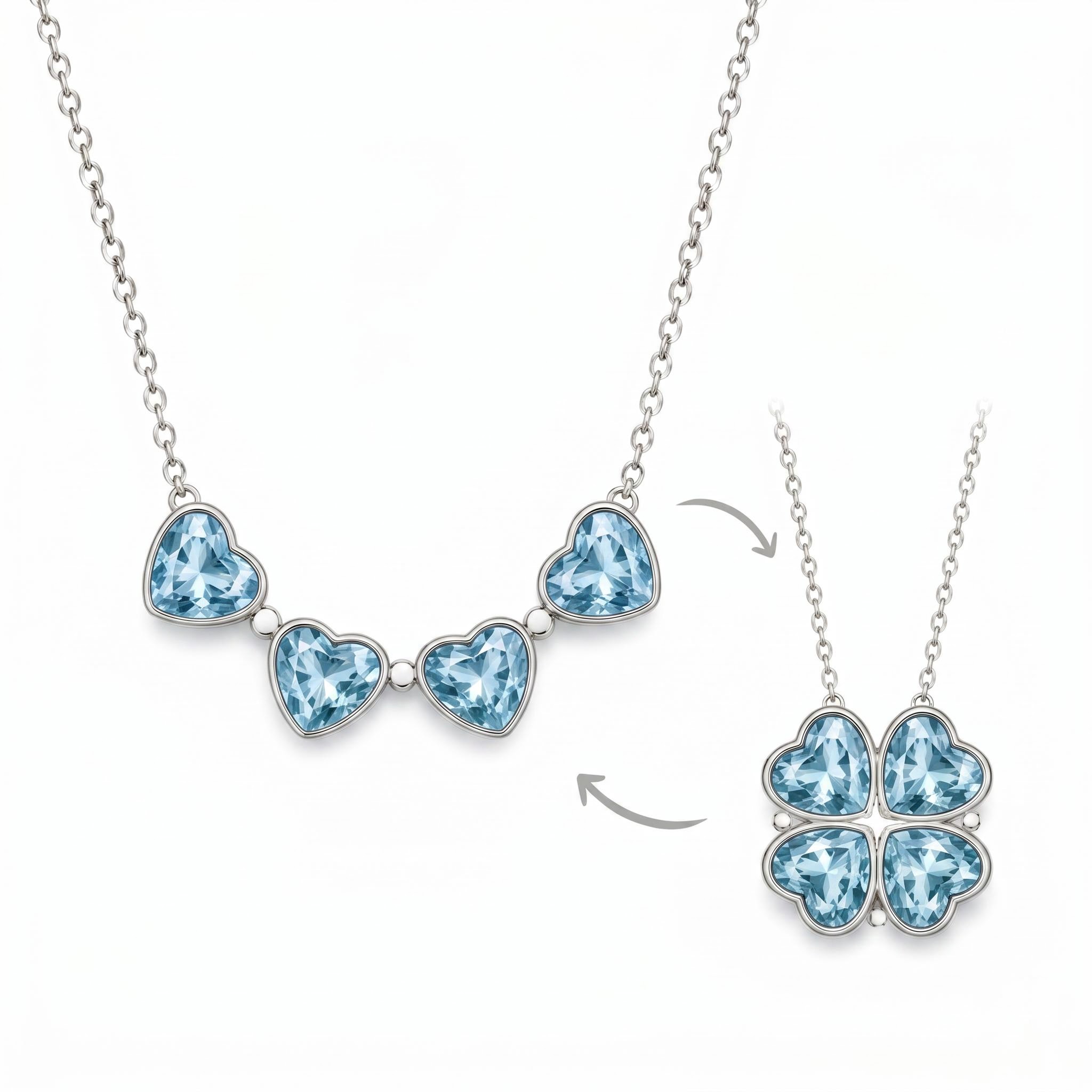 Personalized Birthstone 2in1 Lucky Clover Heart Cut Pendant