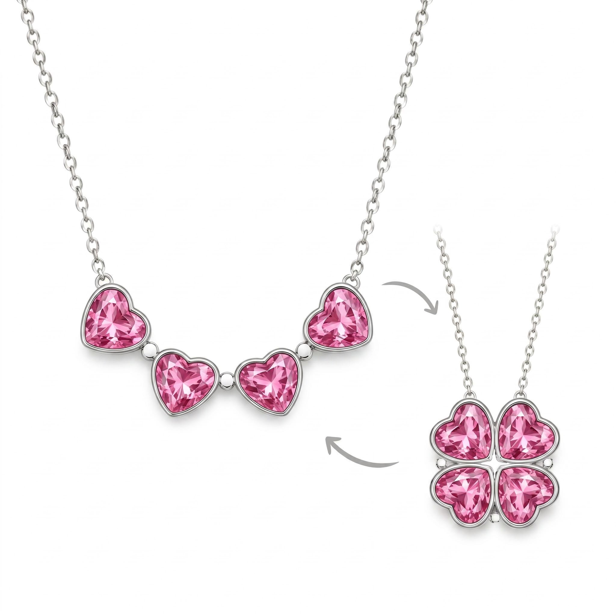 Personalized Birthstone 2in1 Lucky Clover Heart Cut Pendant