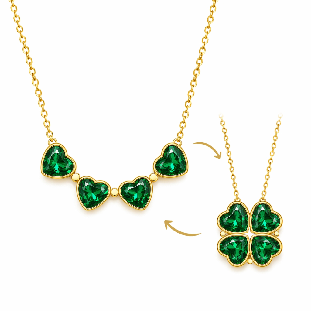 Personalized Birthstone 2in1 Lucky Clover Heart Cut Pendant