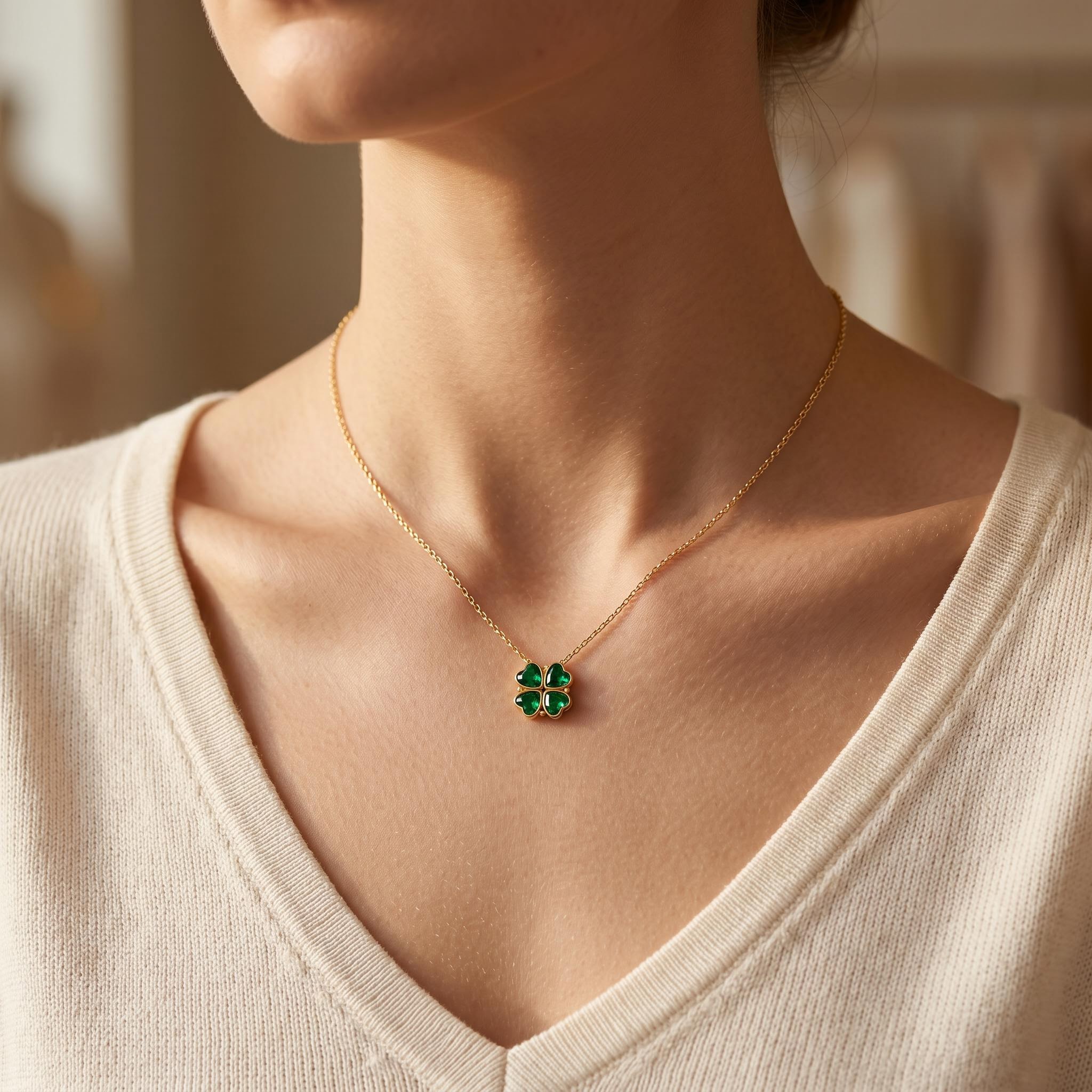 Personalized Birthstone 2in1 Lucky Clover Heart Cut Pendant